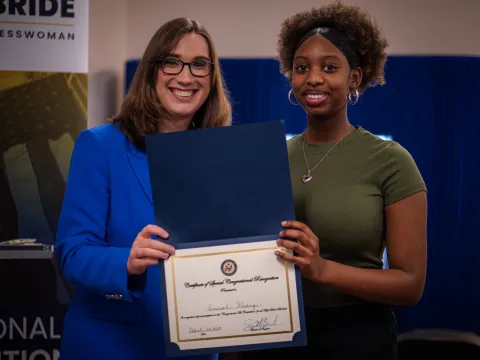 Rep. McBride with third place winner, Aminah Mwangi